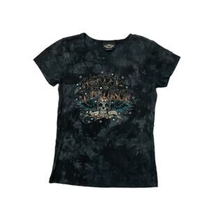 Harley-Davidson Y2K Rhinestone Tie-Dye Skull Graphic T-Shirt